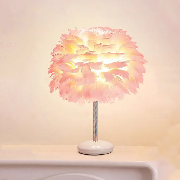 Contemporary Creative Feather Oval Shade Ice Cracked Ceramic Base 1-Light Table Lamp For Bedroom