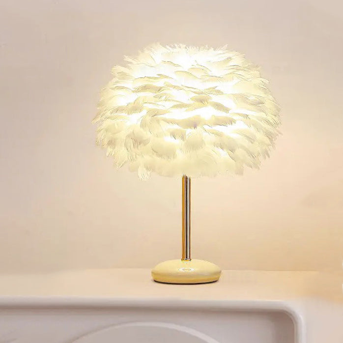 Contemporary Creative Feather Oval Shade Ice Cracked Ceramic Base 1-Light Table Lamp For Bedroom