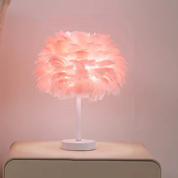 Contemporary Creative Feather Oval Shade Ice Cracked Ceramic Base 1-Light Table Lamp For Bedroom