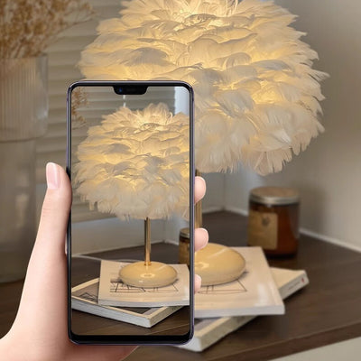 Contemporary Creative Feather Oval Shade Ice Cracked Ceramic Base 1-Light Table Lamp For Bedroom