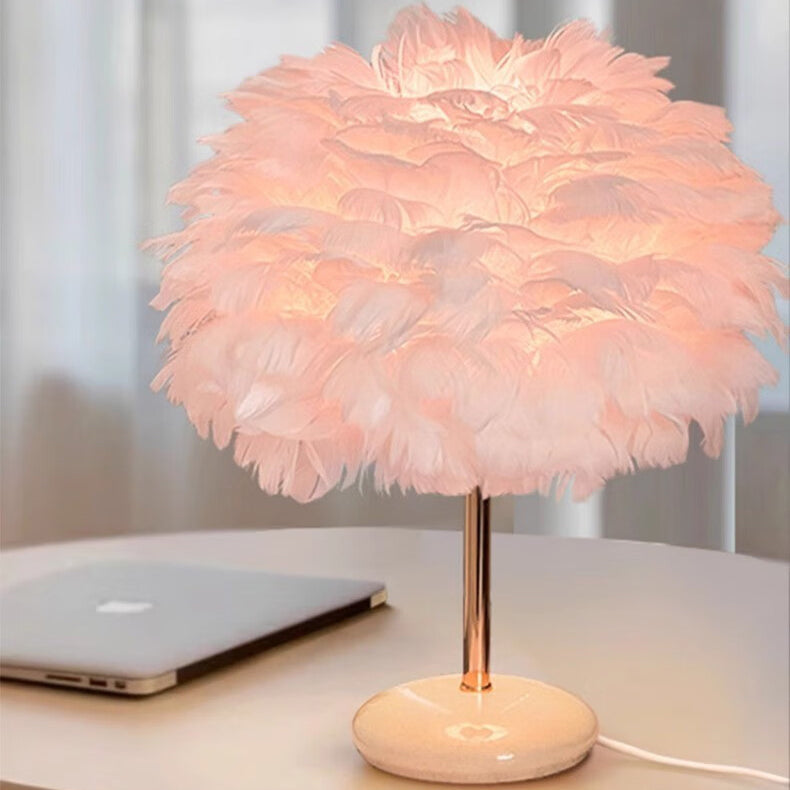 Contemporary Creative Feather Oval Shade Ice Cracked Ceramic Base 1-Light Table Lamp For Bedroom