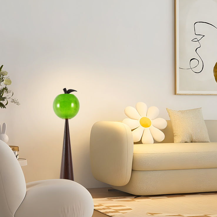Lampe de sol contemporaine créative en verre de pomme poire avec abat-jour en métal et résine à 1 lumière pour salon 