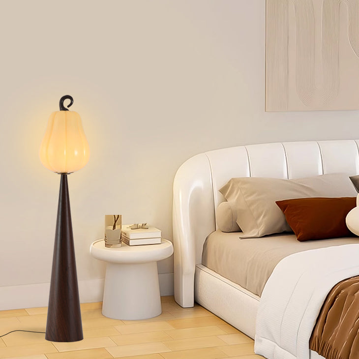 Lampe de sol contemporaine créative en verre de pomme poire avec abat-jour en métal et résine à 1 lumière pour salon 