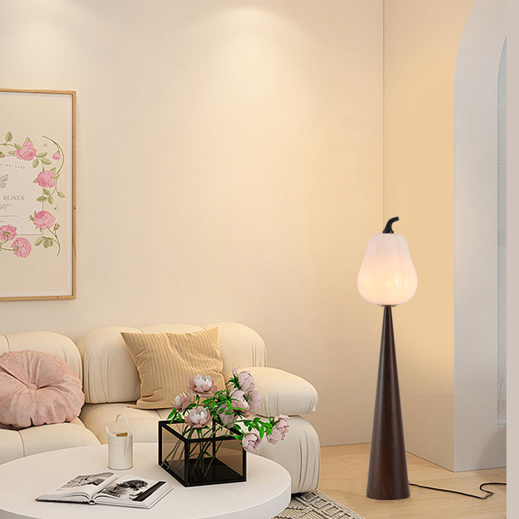 Contemporary Creative Fruit Apple Pear Glass Shade Metal Resin 1-Light Standing Floor Lamp For Living Room