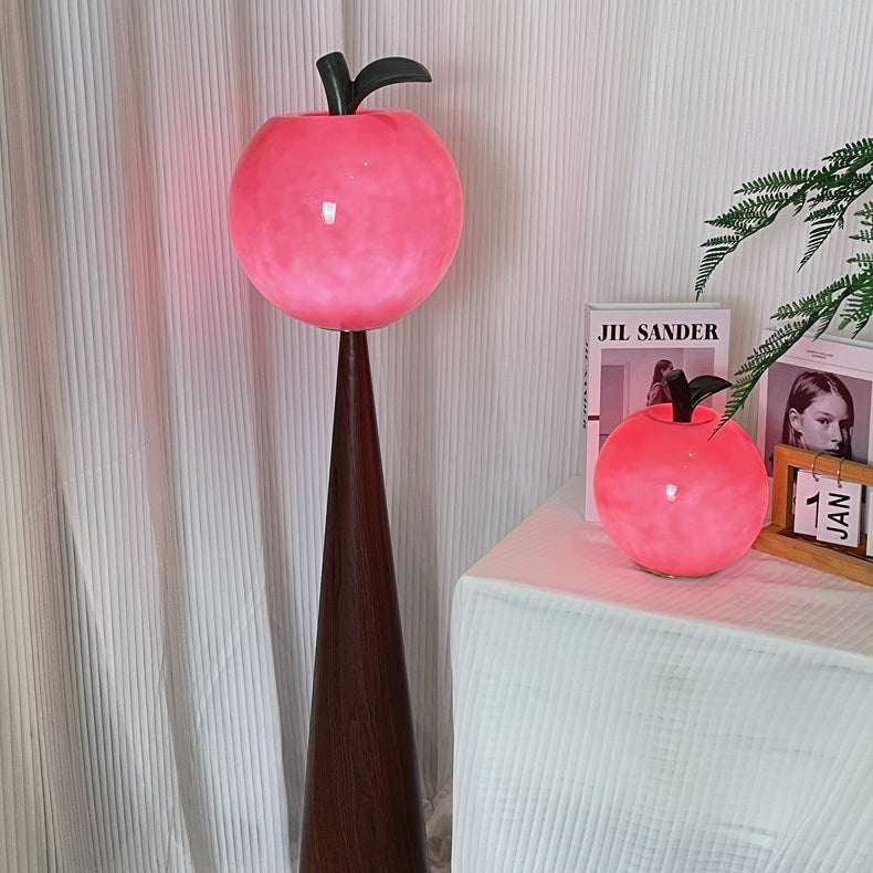Contemporary Creative Fruit Apple Pear Glass Shade Metal Resin 1-Light Standing Floor Lamp For Living Room