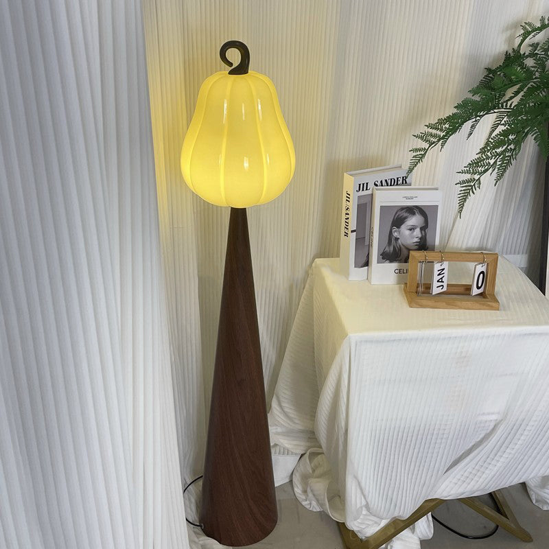 Lampe de sol contemporaine créative en verre de pomme poire avec abat-jour en métal et résine à 1 lumière pour salon 