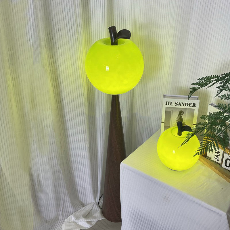 Contemporary Creative Fruit Apple Pear Glass Shade Metal Resin 1-Light Standing Floor Lamp For Living Room