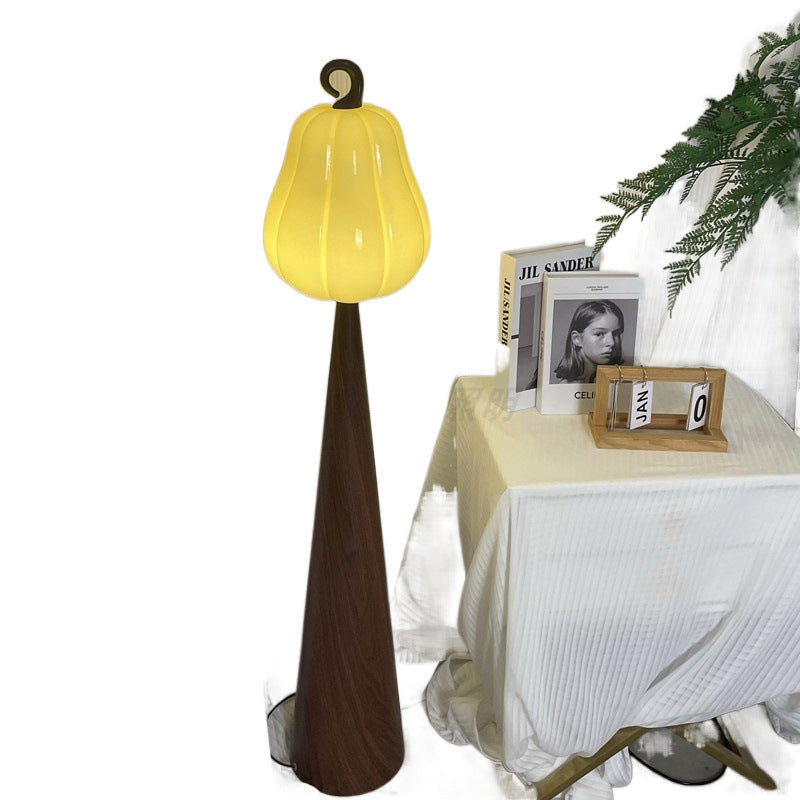 Contemporary Creative Fruit Apple Pear Glass Shade Metal Resin 1-Light Standing Floor Lamp For Living Room