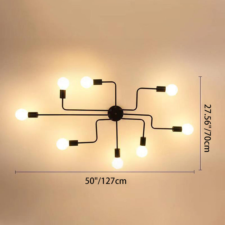 Plafonnier semi-encastré traditionnel rustique en verre avec cadre en fer, 4/6/8 lumières pour salon 