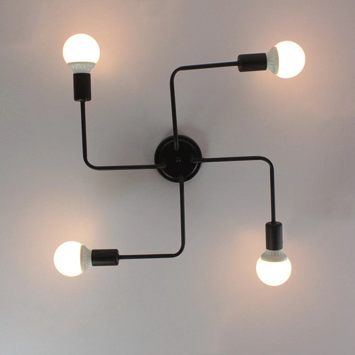 Plafonnier semi-encastré traditionnel rustique en verre avec cadre en fer, 4/6/8 lumières pour salon 