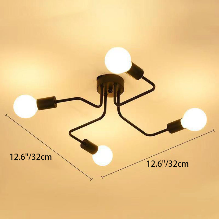 Plafonnier semi-encastré traditionnel rustique en verre avec cadre en fer, 4/6/8 lumières pour salon 