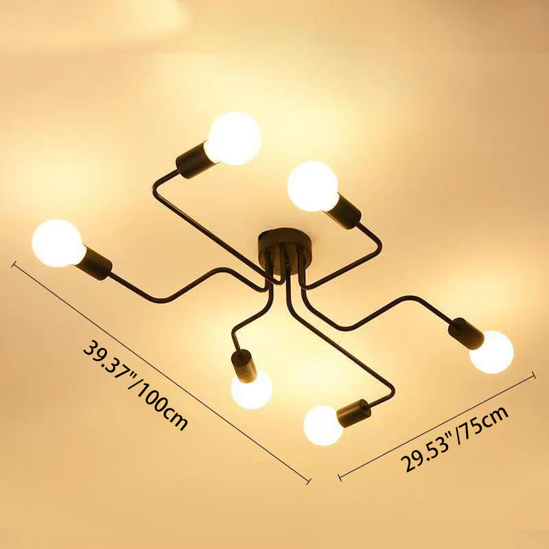 Plafonnier semi-encastré traditionnel rustique en verre avec cadre en fer, 4/6/8 lumières pour salon 