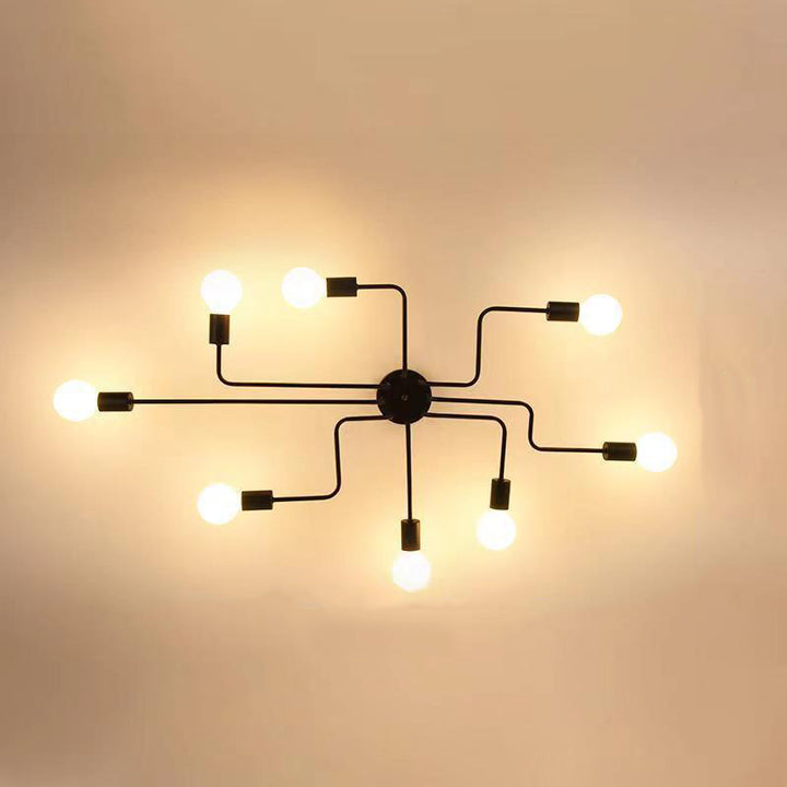 Plafonnier semi-encastré traditionnel rustique en verre avec cadre en fer, 4/6/8 lumières pour salon 