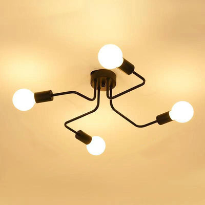 Traditionelle rustikale Glas-Eisenrahmen-Labyrinth 4/6/8-Licht Semi-Flush-Montage Deckenleuchte für Wohnzimmer 