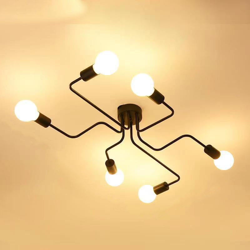 Plafonnier semi-encastré traditionnel rustique en verre avec cadre en fer, 4/6/8 lumières pour salon 