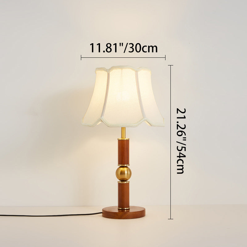 Traditional French Fabric Shade Hardware Solid Wood Base 1-Light Table Lamp For Bedroom