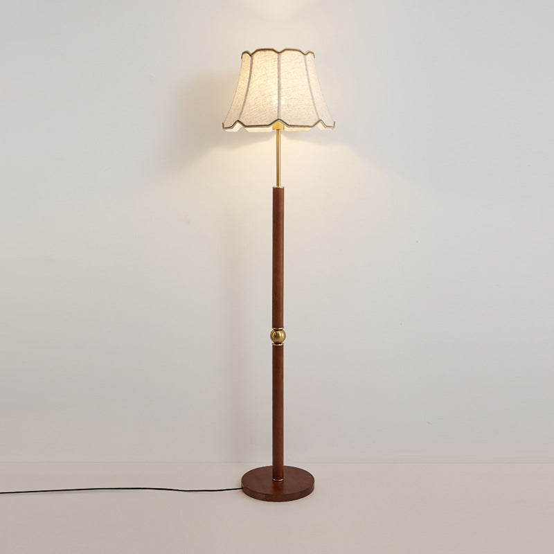 Traditional French Fabric Shade Hardware Solid Wood Base 1-Light Standing Floor Lamp For Bedroom