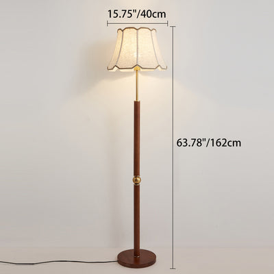 Traditional French Fabric Shade Hardware Solid Wood Base 1-Light Standing Floor Lamp For Bedroom