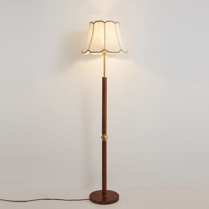 Pantalla de tela francesa tradicional, hardware, base de madera maciza, lámpara de pie de 1 luz para dormitorio 