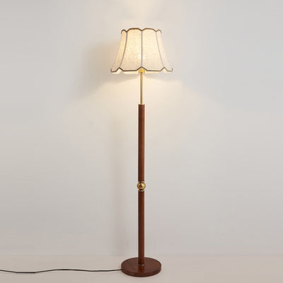 Traditional French Fabric Shade Hardware Solid Wood Base 1-Light Standing Floor Lamp For Bedroom