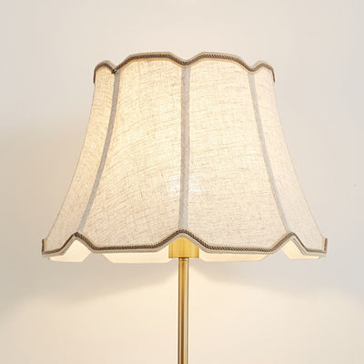 Traditional French Fabric Shade Hardware Solid Wood Base 1-Light Standing Floor Lamp For Bedroom
