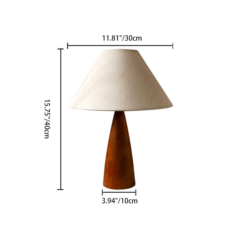 Pantalla cónica de tela compuesta de PVC retro contemporáneo, lámpara de mesa de 1 luz de madera maciza para hogar u oficina 