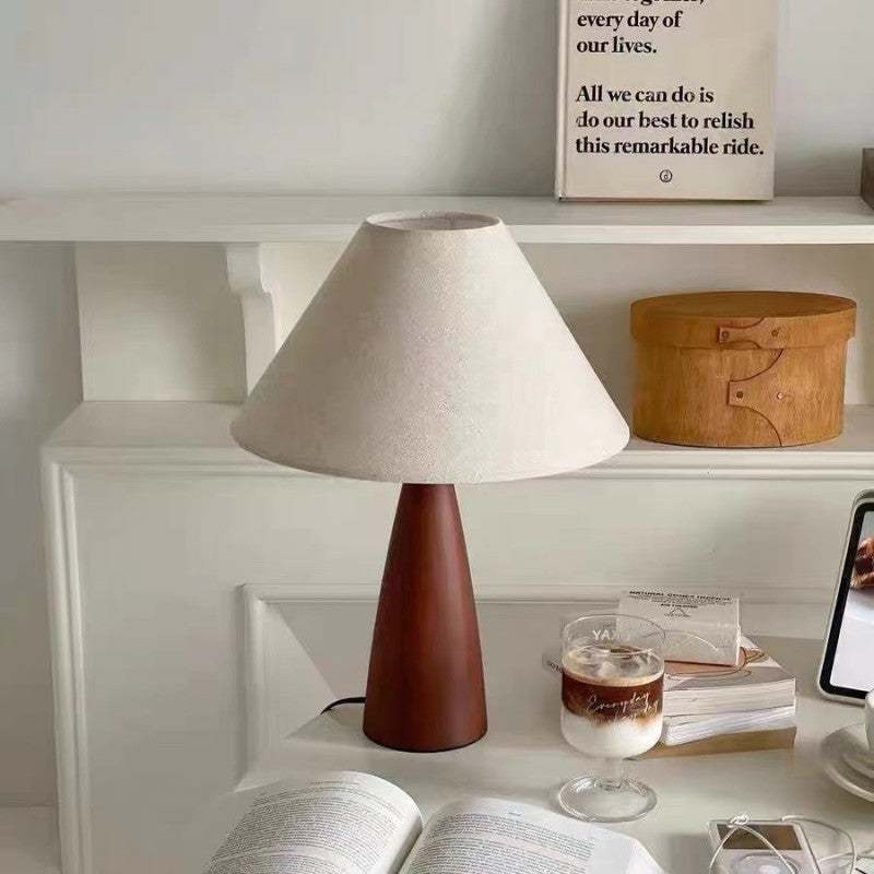 Contemporary Retro PVC Composite Fabric Conical Shade Solid Wood 1-Light Table Lamp For Home Office