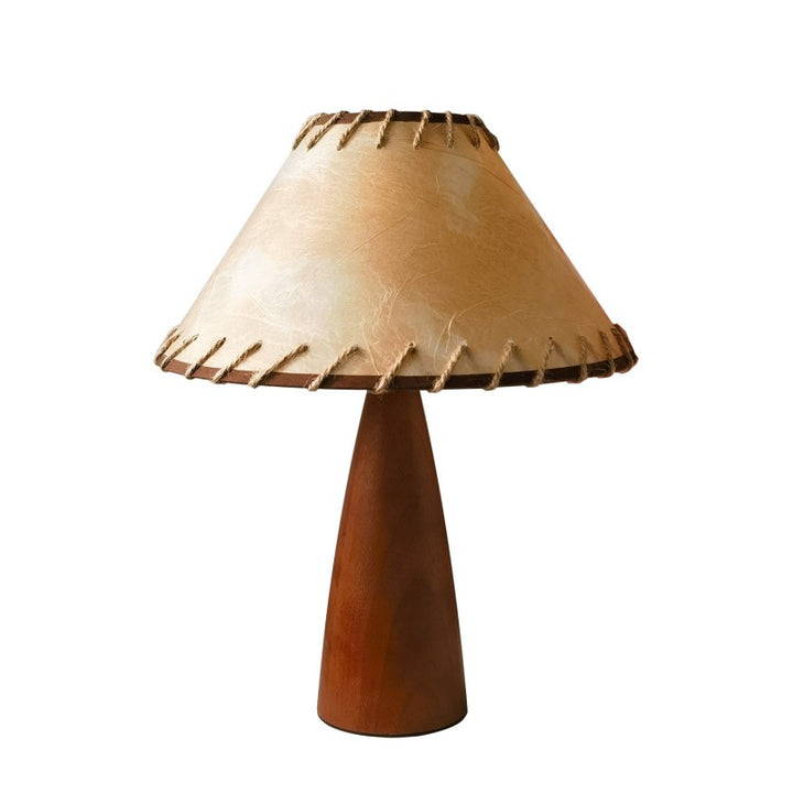 Pantalla cónica de tela compuesta de PVC retro contemporáneo, lámpara de mesa de 1 luz de madera maciza para hogar u oficina 