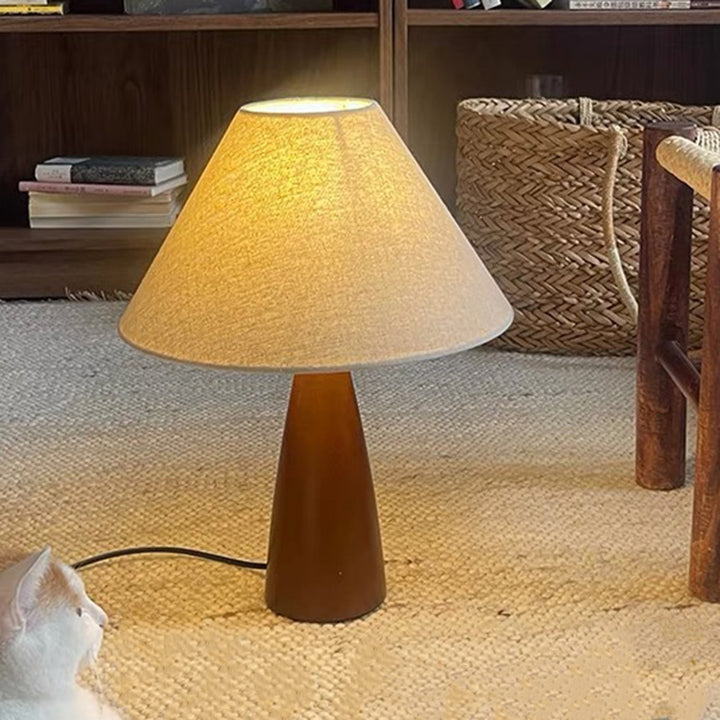 Pantalla cónica de tela compuesta de PVC retro contemporáneo, lámpara de mesa de 1 luz de madera maciza para hogar u oficina 