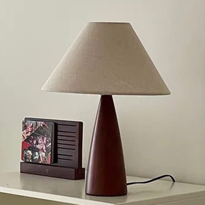 Contemporary Retro PVC Composite Fabric Conical Shade Solid Wood 1-Light Table Lamp For Home Office