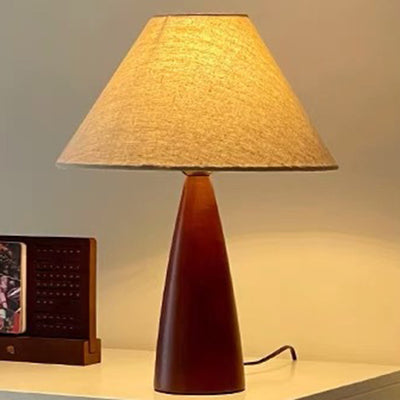 Contemporary Retro PVC Composite Fabric Conical Shade Solid Wood 1-Light Table Lamp For Home Office
