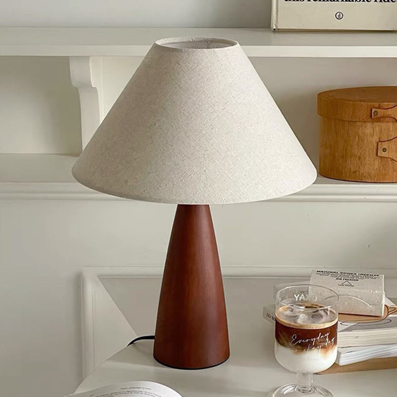 Pantalla cónica de tela compuesta de PVC retro contemporáneo, lámpara de mesa de 1 luz de madera maciza para hogar u oficina 