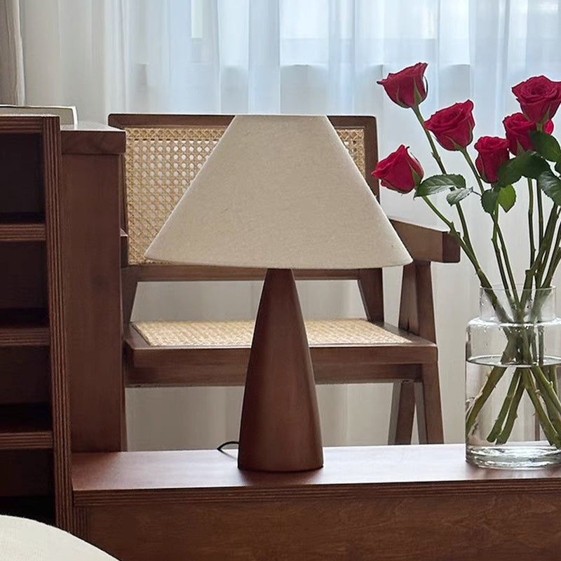 Pantalla cónica de tela compuesta de PVC retro contemporáneo, lámpara de mesa de 1 luz de madera maciza para hogar u oficina 