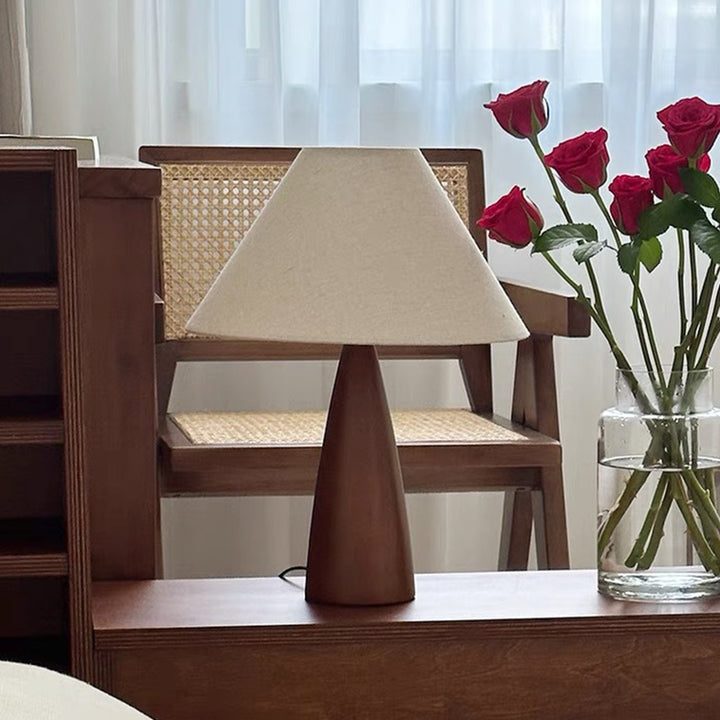 Pantalla cónica de tela compuesta de PVC retro contemporáneo, lámpara de mesa de 1 luz de madera maciza para hogar u oficina 
