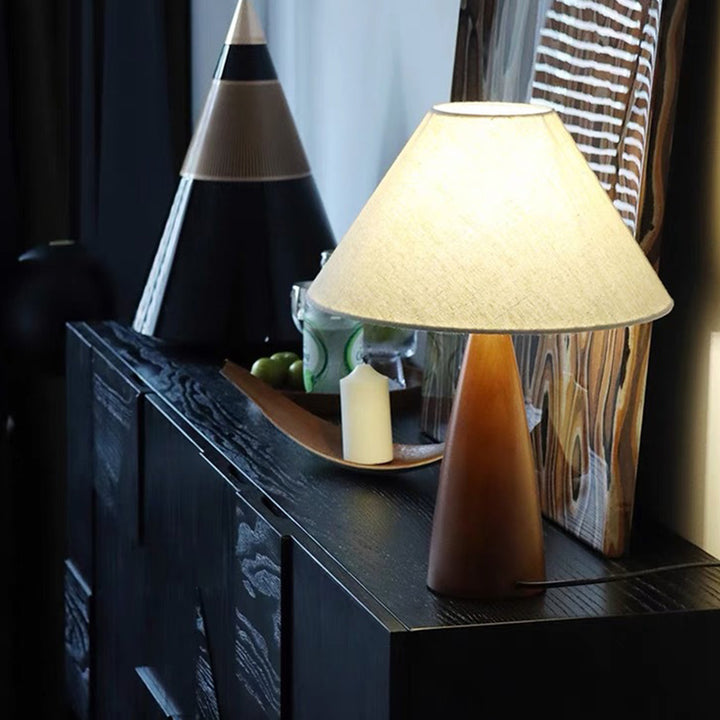 Pantalla cónica de tela compuesta de PVC retro contemporáneo, lámpara de mesa de 1 luz de madera maciza para hogar u oficina 