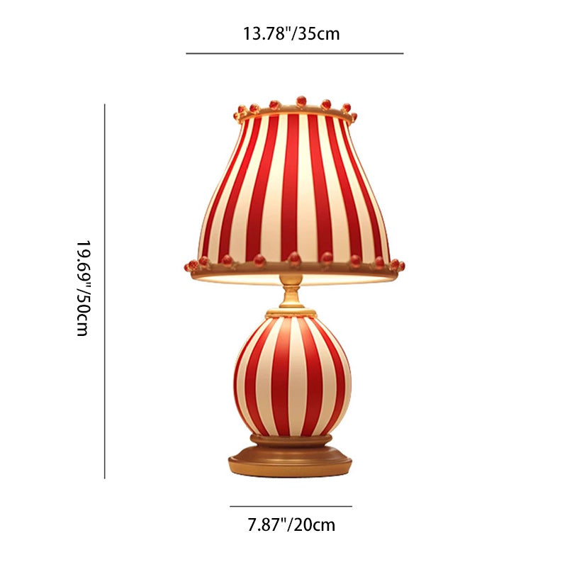 Lampe de table 1 lumière pour chambre à coucher avec abat-jour rond en verre rayé rouge et blanc sur base en résine de cirque créatif contemporain 