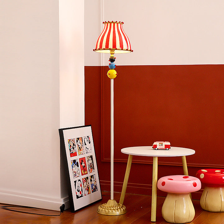 Lampadaire contemporain de cirque créatif avec abat-jour rond en verre rayé rouge et blanc en fer 1 lumière pour chambre 