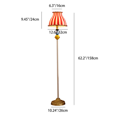Contemporary Creative Circus Red & White Striped Glass Round Shade Iron 1-Light Standing Floor Lamp For Bedroom