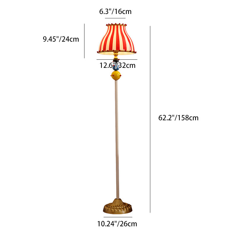 Contemporary Creative Circus Red & White Striped Glass Round Shade Iron 1-Light Standing Floor Lamp For Bedroom