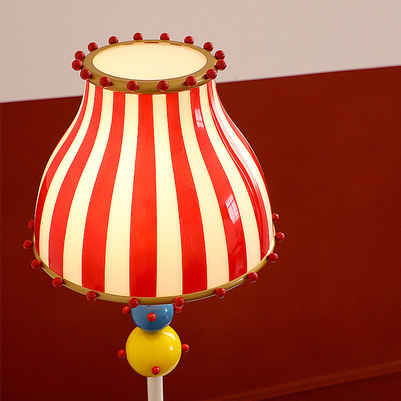Contemporary Creative Circus Red & White Striped Glass Round Shade Iron 1-Light Standing Floor Lamp For Bedroom