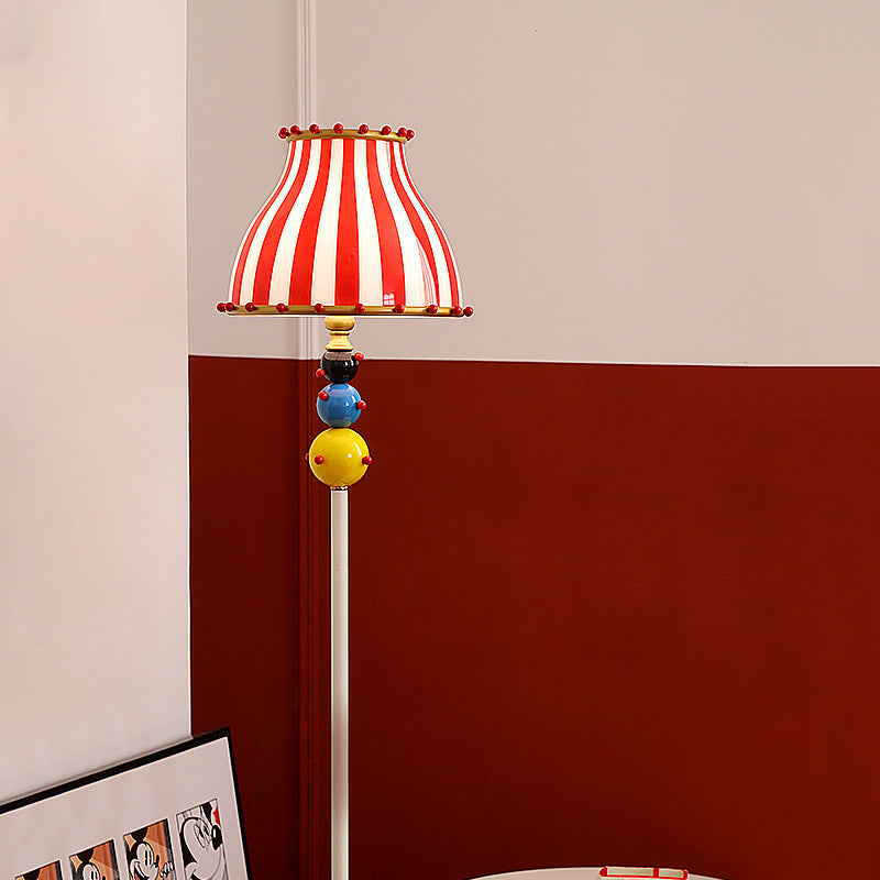 Contemporary Creative Circus Red & White Striped Glass Round Shade Iron 1-Light Standing Floor Lamp For Bedroom