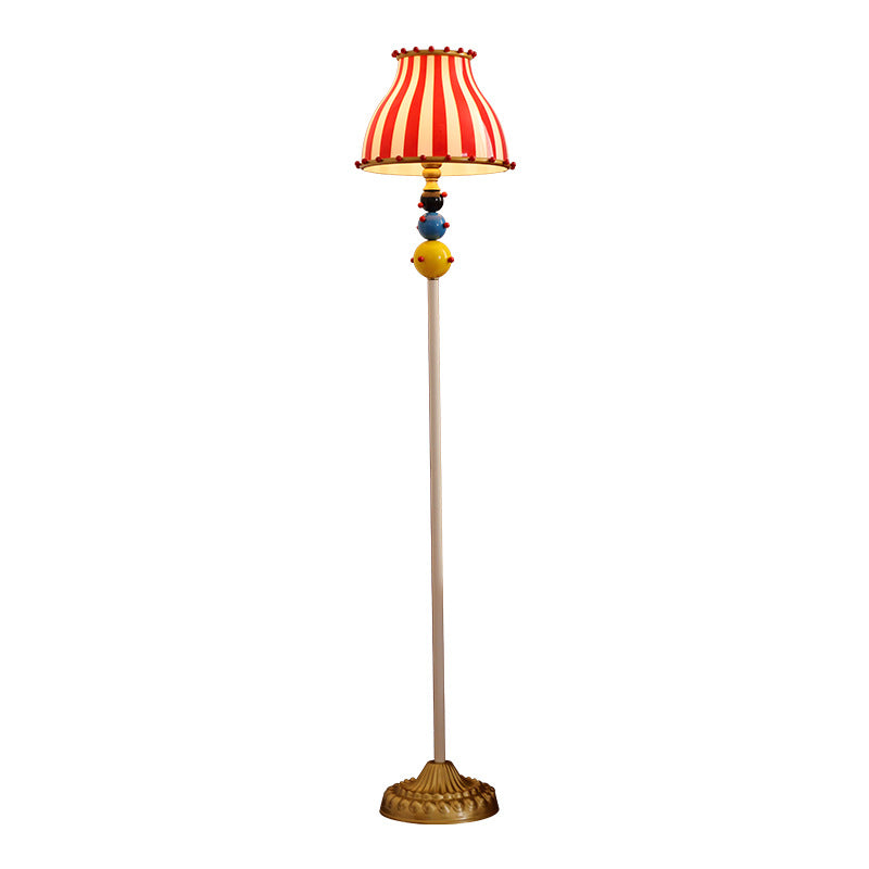Lampadaire contemporain de cirque créatif avec abat-jour rond en verre rayé rouge et blanc en fer 1 lumière pour chambre 