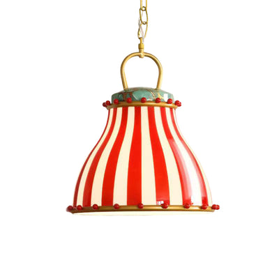 Contemporary Creative Circus Red & White Striped Glass Round Shade Iron 1-Light Pendant Light For Living Room