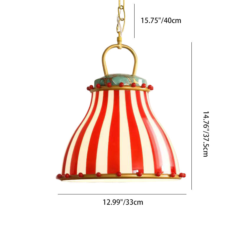 Contemporary Creative Circus Red & White Striped Glass Round Shade Iron 1-Light Pendant Light For Living Room