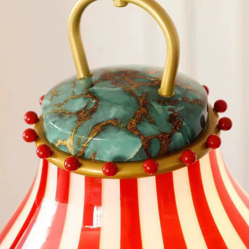 Contemporary Creative Circus Red & White Striped Glass Round Shade Iron 1-Light Pendant Light For Living Room