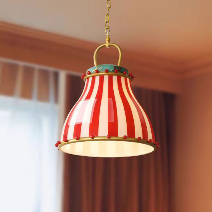 Cirque créatif contemporain Abat-jour rond en verre rayé rouge et blanc Fer Suspension 1 lumière pour salon 