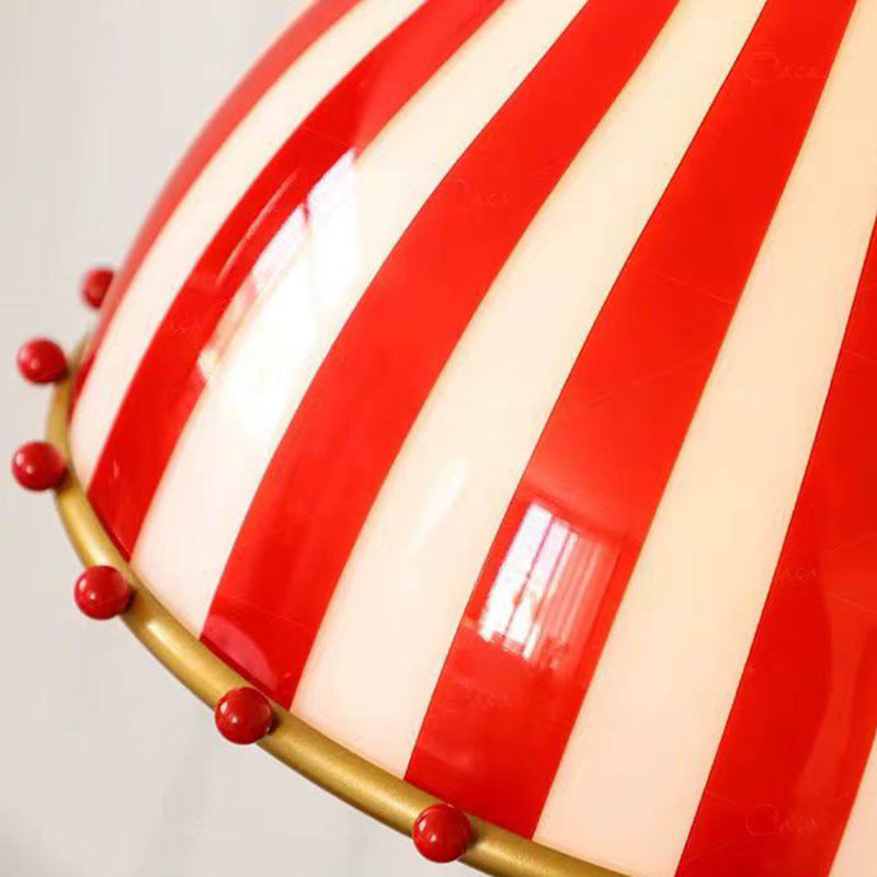 Contemporary Creative Circus Red & White Striped Glass Round Shade Iron 1-Light Pendant Light For Living Room