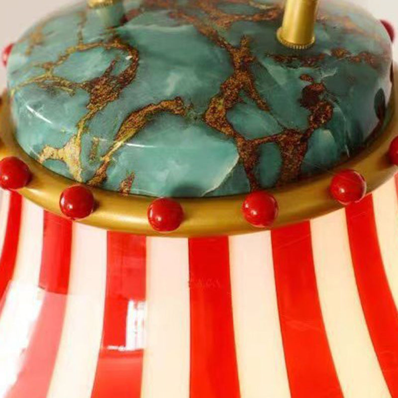 Contemporary Creative Circus Red & White Striped Glass Round Shade Iron 1-Light Pendant Light For Living Room