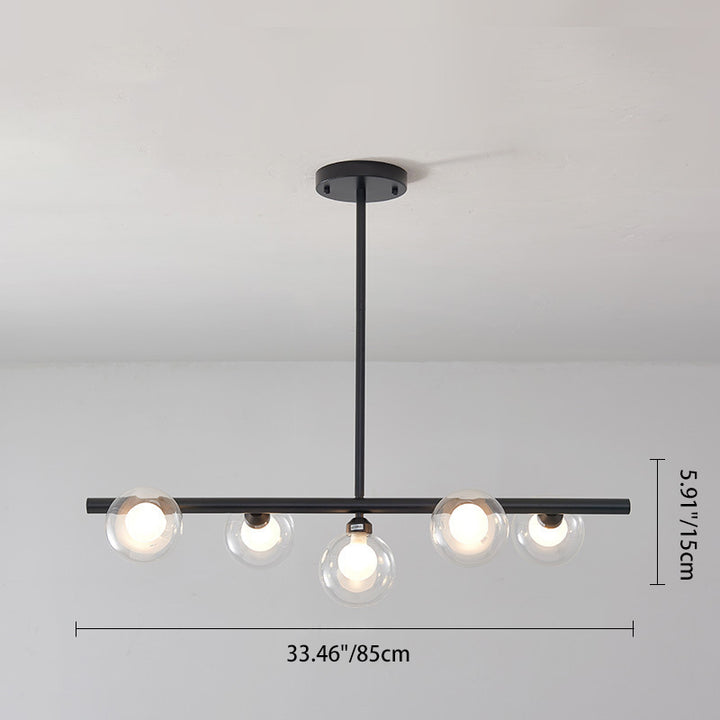 Modern Mid-Century Linear Iron Frame Glass Globe Shade 5-Light Chandelier Island Light For Living Room