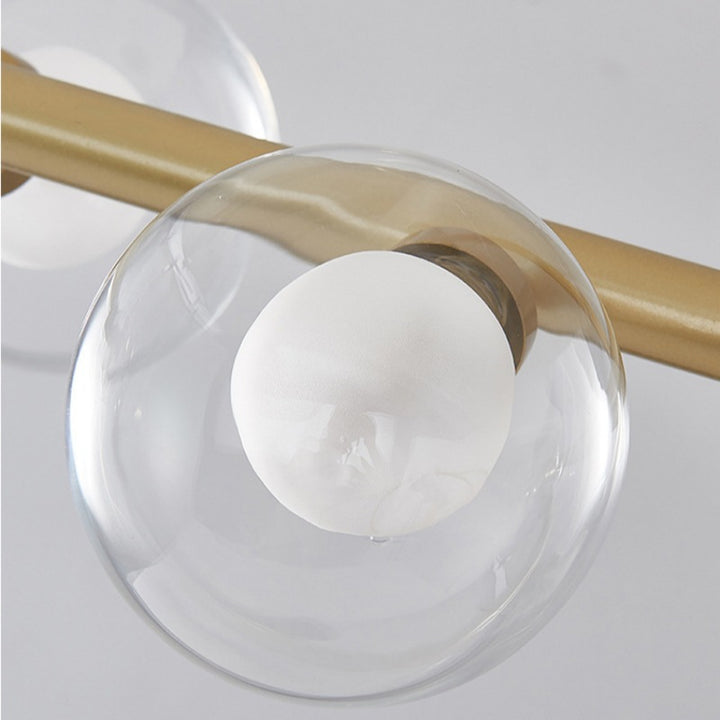 Modern Mid-Century Linear Iron Frame Glass Globe Shade 5-Light Chandelier Island Light For Living Room